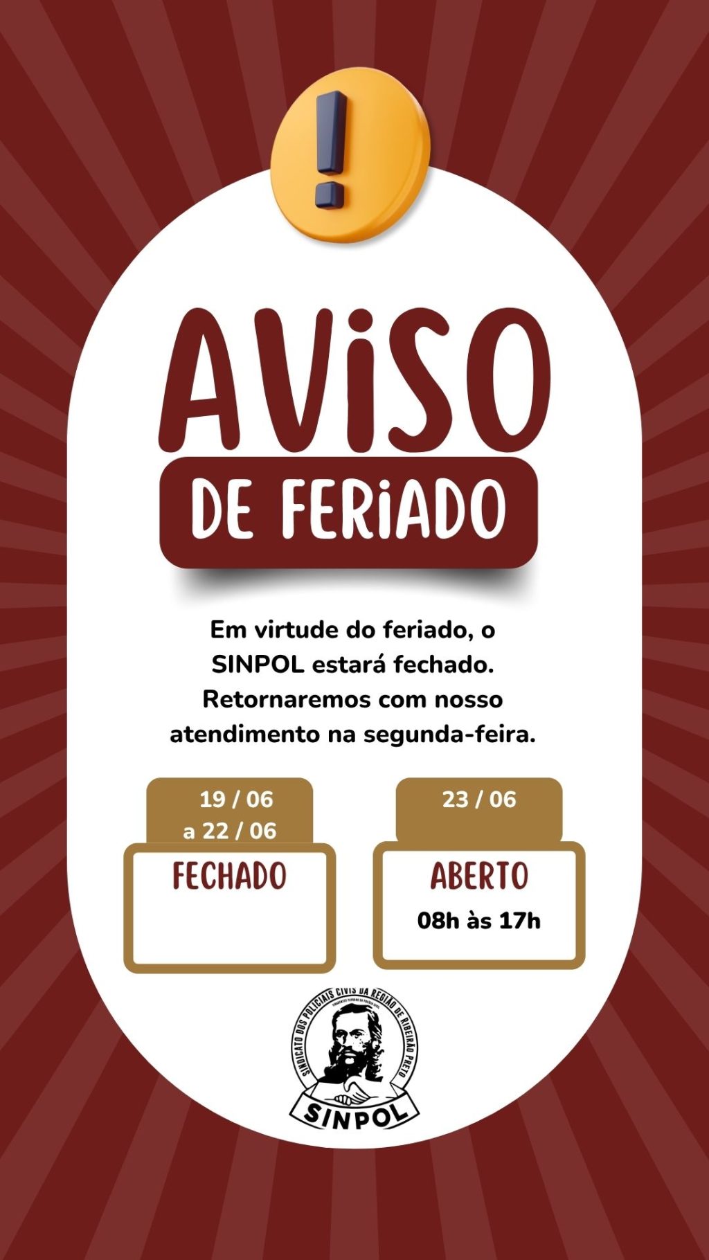 HORARIO DE FUNCIONAMENTO - AVISO FERIADO